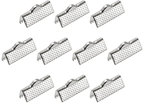 uxcell 200Pcs Ribbon Crimp Clamp Ends, 16mm Bookmark Pinch Cord End Clasps for DIY Craft Making, Silver Tone