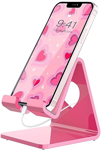 Crpich Acrylic Cell Phone Stand, Portable Phone Holder, Pink Phone Stand for Desk, Compatible with Phone16 15 14 13 12 Pro Max Mini 11 SE, Switch, Android Smartphone, Pad, Tablet, Desk Accessories