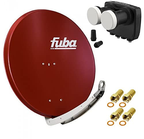 Digital Sat Anlage 2 Satelliten Astra/Hotbird - 2 Teilnehmer | Fuba DAA850R Sat Schüssel 85cm Ziegelrot + DUR-line MB6-TW Monoblock Twin LNB 6° (DVB-S2, HDTV, 4K/8K, 3D) + 4xF-Stecker vergoldet