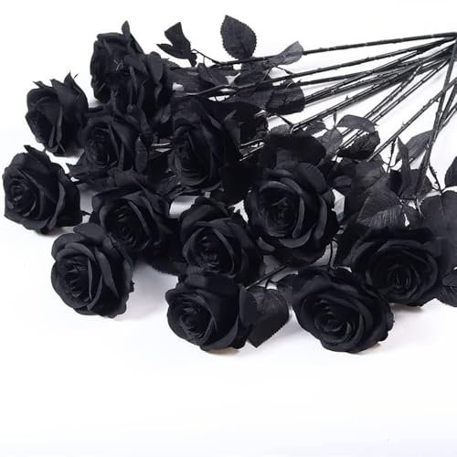 Witeygai Lot de 10 roses noires artificielles - Longue tige - En soie - Bouquet de mariage - Fleurs réalistes pour jardin maison, fête, bouquet de mariage, jardin, salon, hôtel, bureau