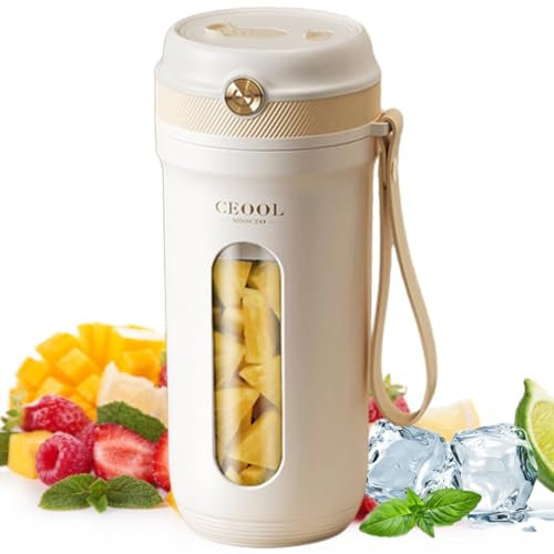 350ML Portable Blender, Personal Blender Bottle with 10 Blades and Straw for Shakes and Smoothie Maker, Powerful Personal Juicer Cup Blender for Office Travel Sports, USB Rechargeable