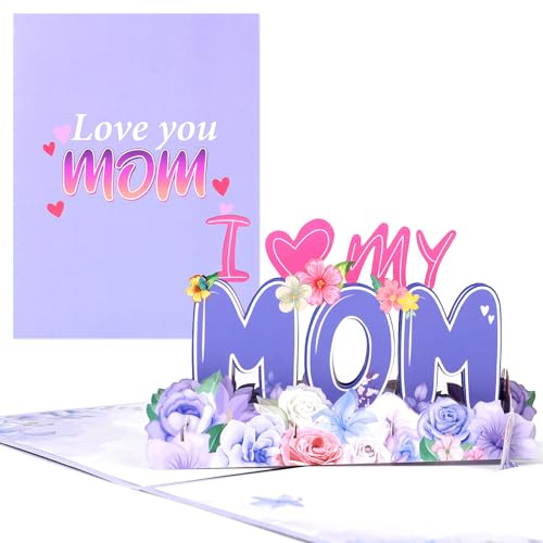 SULOLI Día de la Madre Tarjeta,Tarjeta de Cumpleaños para Mamá，Tarjeta emergente de felicitación 3D morada，Regalo para el Cumpleaños de Mamá, Sobre Incluido