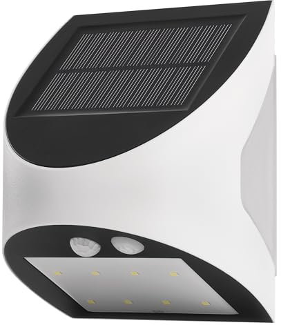 EMOS - Lámpara solar LED Lumi para exteriores con sensor de movimiento - Lámpara solar de pared para el hogar/jardín con luz ambiental - Alcance del sensor 5 m/120° - 2 modos de luz, brillo máx. 240