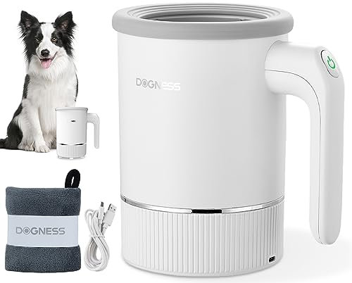 DOGNESS Automatischer Pfotenreiniger für großer Hunde, Hundepfoten Reiniger mit Silikon, TypC, USB-Schnellladung, 360° Rundum Hunde Pfotenreiniger zur Massage und Pflege schmutziger Krallen (Weiß)