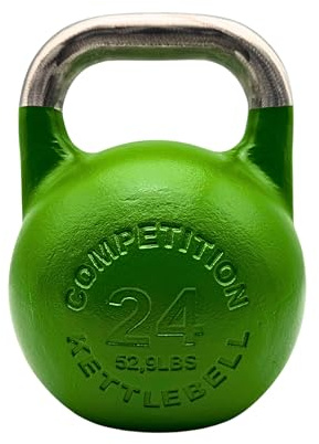 RUSTER Kettlebell Competición Color HQ - Pesa Rusa de Hierro macizo con Asa Ergonómica - Disponible de 8 kg a 36 kg - Codificación por Colores para Entrenamiento Fuerza y Resistencia (24kg)