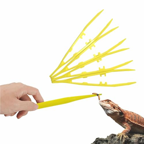 haizusai 4-Pack Reptile Feeding Tongs Set - Hygienic Anti-Slip Yellow Tweezers for Bearded Dragons, Lizards, Snakes, Aquariums & Small Animals(Five Colors to Choose from)