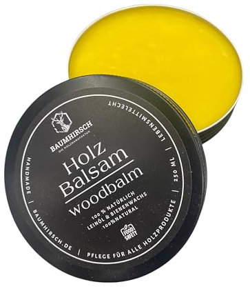 Baumhirsch Holz Balsam – Natürliches Holzwachs farblos made in Germany Bienenwachs & Leinöl – Möbelpolitur für Schneidebretter, Holz und Möbel – 100% natürlich & lebensmittelecht (250 ml, Ohne Duft)