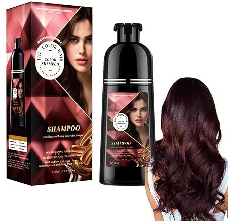 Utapossin Shampooing Teinture Cheveux 400 ml - Coloration Naturelle pour Hommes et Femmes 3 en 1 - Coloration Instantanée Ton Bordeaux - Shampooing pour Cheveux Gris, Brun (Rouge)