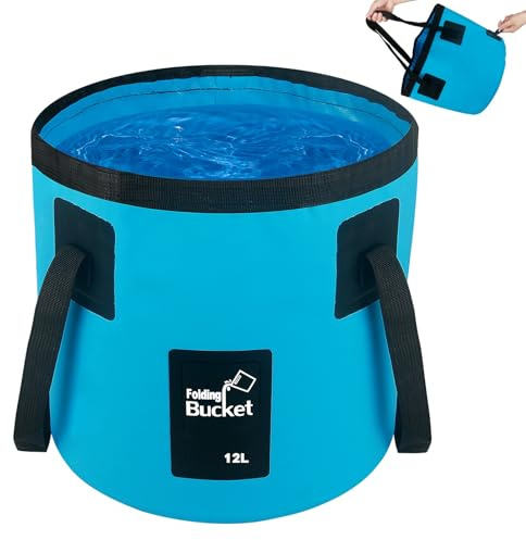 Collapsible Bucket 12L, Folding Bucket Cleaning Buckets for RV Supplies Camping Fishing Beach, Portable Water Container Plumbers Flexible Buckets for Gardening Car Washing Household Cleaning