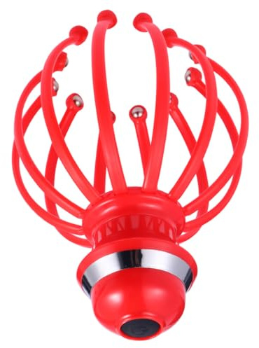 BIUDECO Appareil de Massage Électrique Tête Araignée avec Griffes Détachables et Bille Acier pour Chevelu Fatigue et Stimulation Circulation Sanguine Usage Manuel Rouge