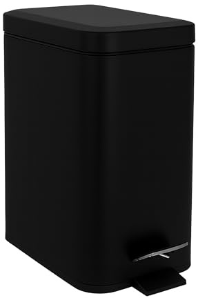 Relaxdays Cubo de Basura para baño, 5 litros, Cubo cosmético con Cierre Suave, diseño Mate, Cubo extraíble, Negro