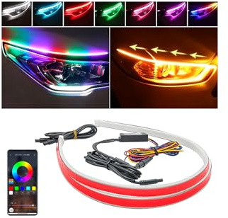 Car Headlights LED Strip Turn Signal, RGB Exterior Car LED Strip Light, Flexible Waterproof LED Daytime Running Light Strip,Suitable For Sedan,SUV, Motorcycle (24 inch/12V)
