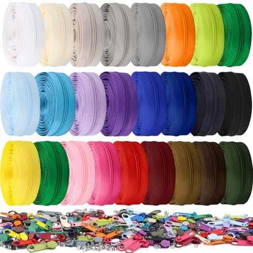 DOITEM 77.7 Yards/ 70 m 20 Pieces Assorted Colors #3 Nylon Coil Zippers, Sewing Zippers Endless Zips with 150 Pieces Zipper Sliders Zip Heads for DIY Sewing Tailor Craft Supplies