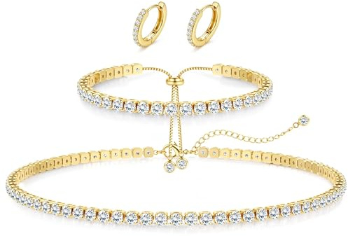 Diamday smyckesset för kvinnor allergivänliga tennis halsband armband örhängen set 925 sterlingsilver örhängen gåvor för bröllop brudtärnor avslutningsbal kostym tillbehör