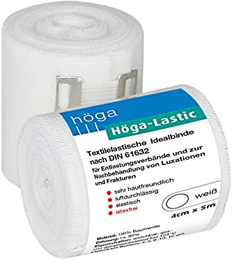 Höga Lastic Idealbinde, textilelastische Idealbinde nach DIN 61632, 4 cm x 5 m gedehnt, sehr hautfreundlich, luftdurchlässig, elastisch, 1er-Pack