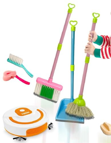 Kingsport Children Pretend Play Cleaning Set with Vacuum Cleaner Robot Toy Play Obstacle Avoidance Effect (Battery Operated) Household Toy