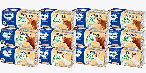 Mellin Omogeneizzato 100% Naturale, Mix Gusti Carne, 24 Vasetti da 80 gr