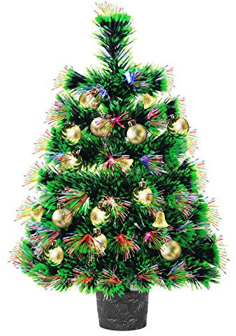 50cm Pre Lit Mini Christmas Tree Lighted Fiber Optic Tabletop Small Christmas Tree Artificial Desktop Xmas Tree with Ball/RGB Lighting for Home, Kitchen Decor(All in One Set)
