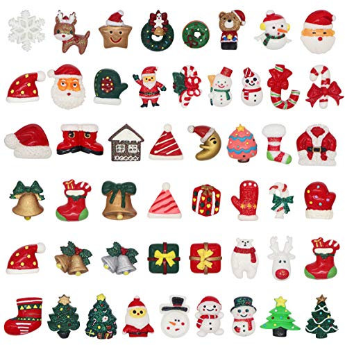 Annhao 50 Pezzi di Mini Decorazione Natalizia Miniatura di Resina di Natale Babbo Natale, Alce, Albero di Natale, Natale DIY Artigianato, Decorazioni di Regalo, Pacco, Biglietti d’Auguri