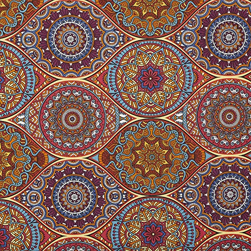 Kt KILOtela - Tela Loneta Estampada, Decoración, Tapizar, Cojines, Cortinas, Bolsos, Manteles, 100 cm Largo x 280 cm Ancho, Mandalas, Multicolor, Naranja - 1 Metro