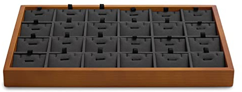 Oirlv 24 Celosía Bandeja de Madera Maciza para Joyas Insertos Removibles para Joyas Bandeja Organizadora para Collares/Pendientes(Gris)