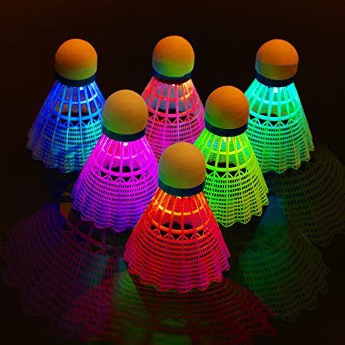 FORMIZON Led Badminton Bälle, 6 Stücke LED-Licht Federballs, Led Nylon Sport Badminton, Federbälle Led, Badminton Federbälle für Nacht, Led Nylon Federbälle Set, Led Badminton Set Kinder