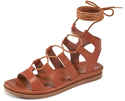 HARENCE Summer Flat Sandals for Women: Comfortable Strappy Cross Lace Up Gladiator Flats Shoes Dressy Casual Non Slip Walking Sandal