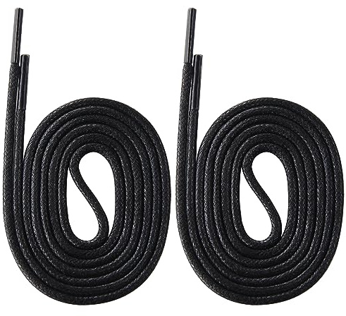 Yusimu Round Waxed Black Shoelaces, 2.5mm Thin Laces for Women Men, Durable for School and Formal Dress Shoes Boots, Length 90cm, 2 Pair
