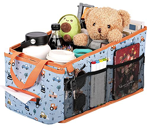 HEYSKAY Autositz-Organizer, zusammenklappbarer Auto-Organizer und Aufbewahrung für Vordersitz/Rücksitz, Beifahrersitz-Organizer mit Taschentuchbox, Getränkehalter und Netztaschen für Kinder/Reisen