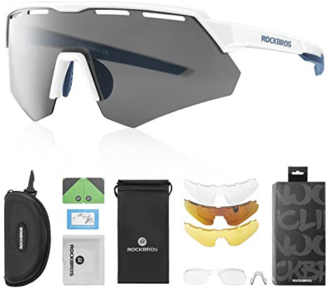 ROCKBROS Polarisierte Fahrradbrille mit 4 Wechselgläser Sonnenbrille Sportbrille für Damen und Herren