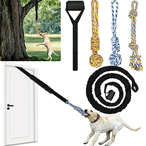 QUJOGA Hundespielzeug-Set, Zugseil mit 3 Kauspielzeugen, Seilspielzeug für Welpen, Pitbull, mittelgroße und große Hunde, für drinnen und draußen, interaktives Tauziehen für Aggressive Kauer