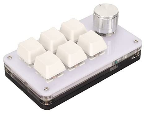 Cuifati Teclado Mecánico para Juegos de 6 Teclas con una Sola Mano, Mini Teclado Programable con Perillas, Teclado de Luz RGB Multifunción con Acceso Directo USB para PC Juegos de (Blanco)