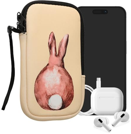 kwmobile Handytasche für Smartphones L - 6,5 - Neopren Handy Tasche Hülle Cover Case Schutzhülle - Hase Rücke Braun Weiß Beige - 16,5 x 8,9 cm Innenmaße