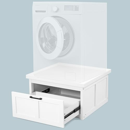 Ilyapa Washer & Dryer Pedestal Stand with Drawer, 28x28x16 Inch, Universal