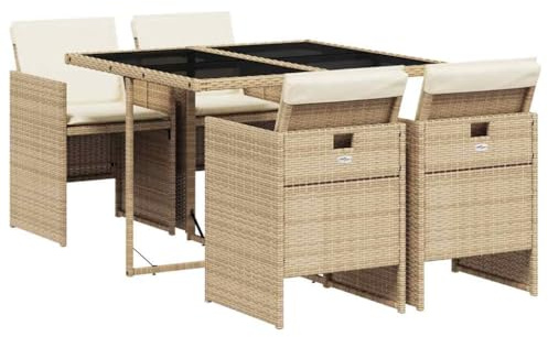 vidaXL Ensemble à Manger de Jardin avec Coussins 5pcs, Table et Chaise de Terrasse, Meubles de Patio, Mobilier d'Extérieur, Beige Résine Tressée