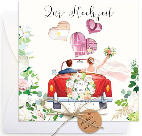 XIANGLONGY Hochzeitskarte Geldgeschenk mit Umschlägen, Karte Hochzeit Geldgeschenk für Brautpaar, Geldgeschenk Hochzeit Verpackung, Personalisiert Geldverpackung (Hochzeitsauto)