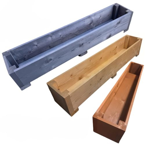 Long Wooden Planter Box – Solid Pine – Natural Wood – Fully Assembled & Handmade – Raised Garden Bed for Flowers, Herbs, Vegetables – Outdoor Planter