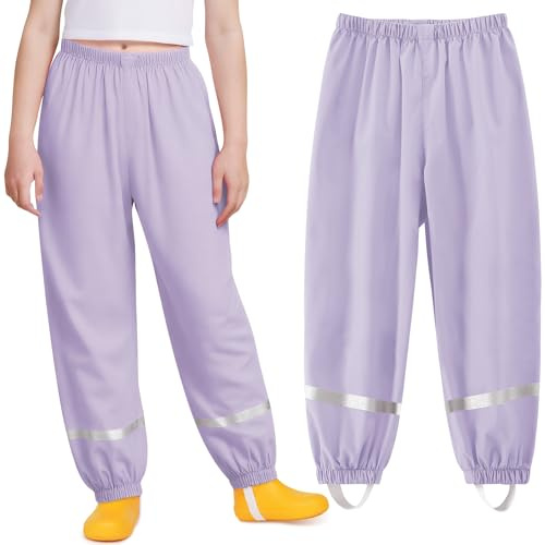 Domueay Kids Waterproof Trousers Girls Rain Pants Age 7-8 Years, Purple