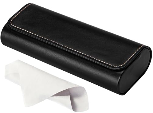 AkoaDa Étui à lunettes Hardcase, boîte à lunettes en cuir premium élégante en noir, coque rigide avec chiffon en microfibre, pour femmes et hommes, idéal pour les voyages et l'usage quotidien(Noir)