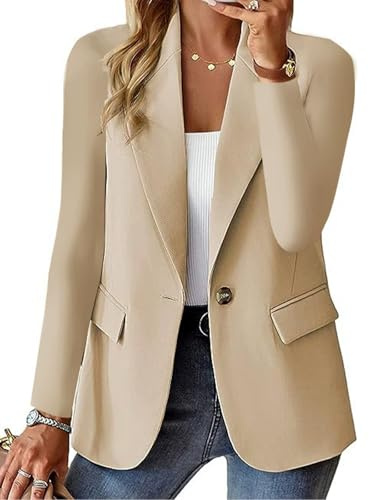 Blazer de Mujer para Trabajo Informal, Blazer de Manga Larga con Frente Abierto (Apricot,M)