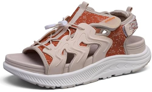 WateLves Womens Orthopedic Walking Sandals Summer Casual Outdoor Hiking Water Platform Sandals with Adjustable Strap Comfortable Plantar Fasciitis Arch Support (Beige brown-9)