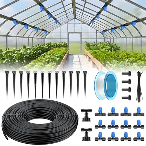Pawfly 15m Kit d'irrigation goutte à goutte, Système à connexion rapide avec tuyaux 4-6mm, buses brumisatrices et accessoires, Pour serre pelouse terrasse et parterre