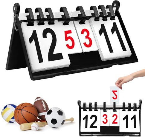 PORFOYO Tabellone segnapunti sportivo a 4 cifre, con chiusura a flip, per calcio, pallacanestro, badminton ping-pong