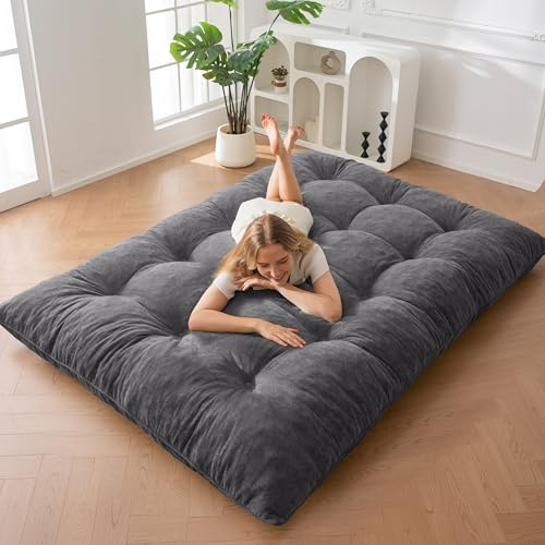 MAXYOYO Colchón Futón Tela de Chenilla, 15 cm de Grosor, Sofá Cama Futón Enrollable Relleno de Espuma Triturada,Abotonado Artesanal, Práctico Cubrecolchón Plegable para Suelo (No Incluye Estructura)