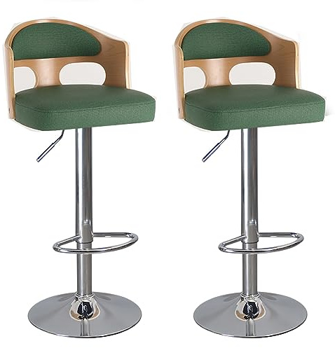 Set Med 2 Justerbara, Snurrbara Barstolar I Trä Med Ryggstöd Och Fotstöd – Tyg- Och Massivträstolar I Bänkhöjd For Köksö (höjdintervall 65-89 Cm)(Green)