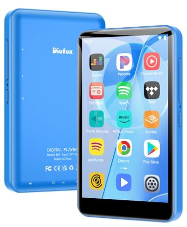 Reproductor MP3 de 80GB con Bluetooth y WiFi, Reproductor MP3 portátil de 4.0 Pulgadas con Spotify, Sonido HiFi sin pérdida, Reproductor de música Digital, Audible, Radio FM, Libro electrónico (Azul)