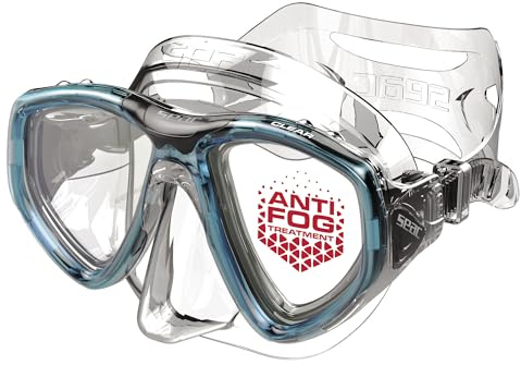 SEAC Clear – Máscara de Buceo de Silicona con Doble Lente | Máscara Antivaho de Bajo Volumen para Buceo y Snorkel, Aguamarina