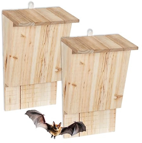 Relaxdays Fledermauskasten 2er Set, wetterfest, HxBxT: 34x22,5x13cm, Tannenholz, Fledermaushaus, Fledermaus-Hotel, Natur