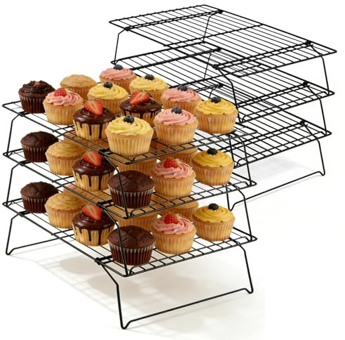 Lot de 6 grilles de refroidissement 40 x 25 x 7,5 cm - Grille de refroidissement à gâteau à 3 étages - En acier inoxydable - Empilable - Refroidissement uniforme et rapide - Pour rôtir, pâtisserie