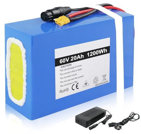 60V 20Ah Batterie Velo Electrique, Batterie vélo électrique avec Chargeur Rapide 3A, BMS 60A, Batterie Trottinette électrique pour Moteur 48V/60V/72V 250W-5500W